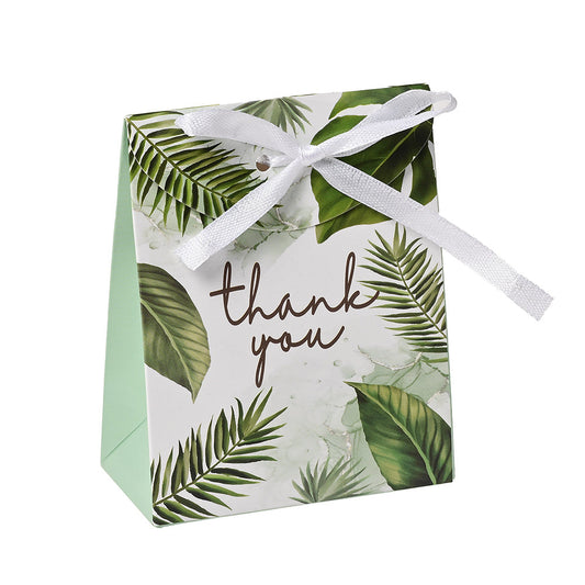 100-Piece Green Leaf Print Thank You Gift Packaging Bags