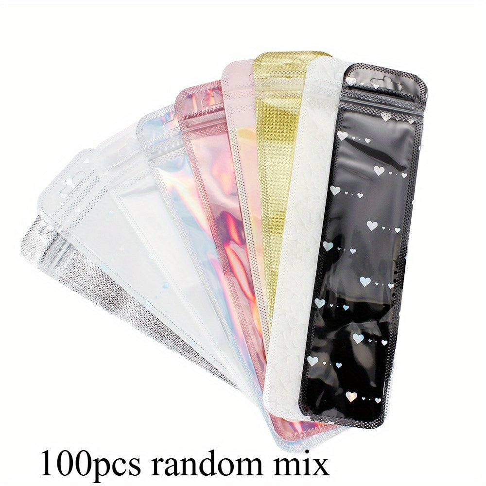 50/100-Piece Holographic Laser Resealable Packaging Bags