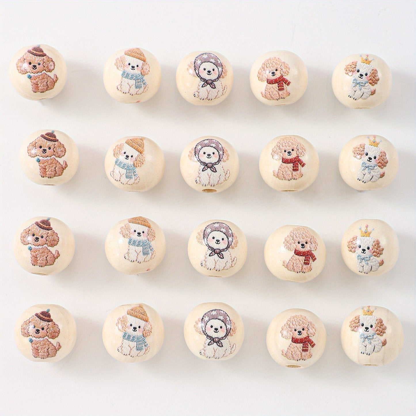 Puppy Pattern Wooden Beads