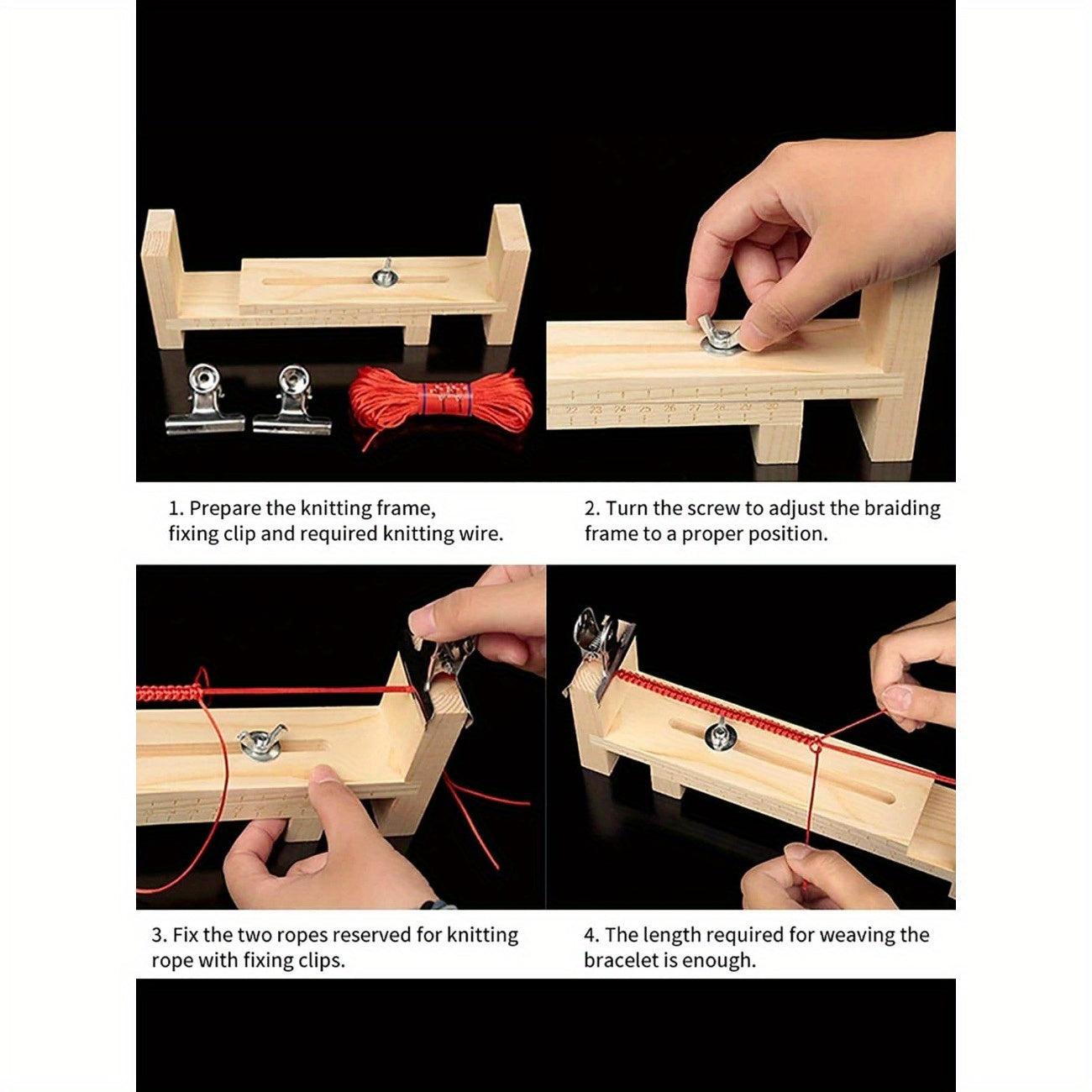 Adjustable Wooden Bracelet Making Tool with 2 Clips