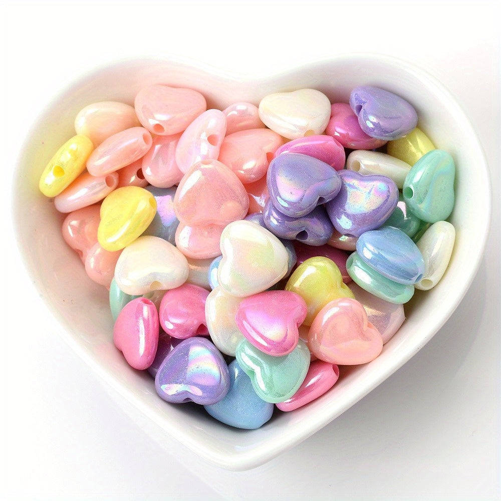50pcs 11x12mm Sparkling AB Heart Acrylic Beads | Shiny Spacer Beads