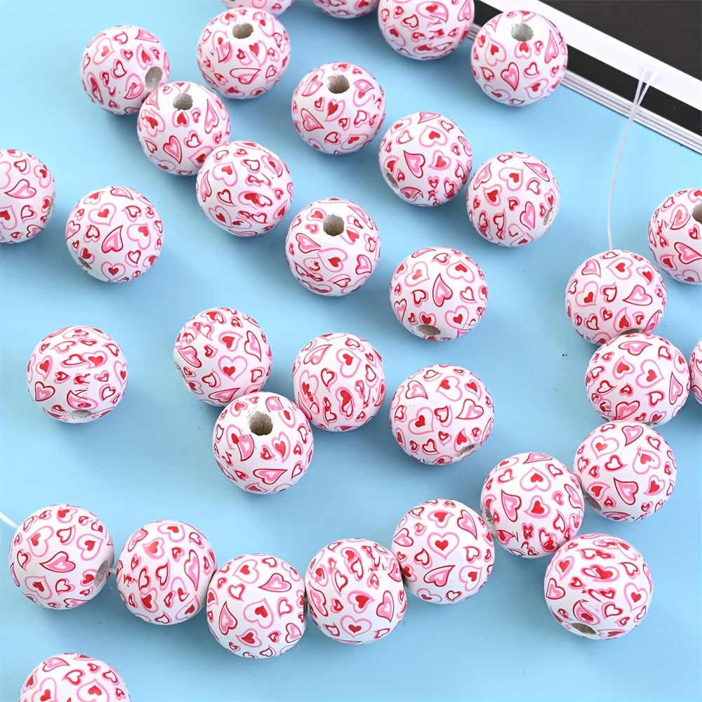 16mm Wooden Beads (5pcs) - Heart Pattern Spacer Beads