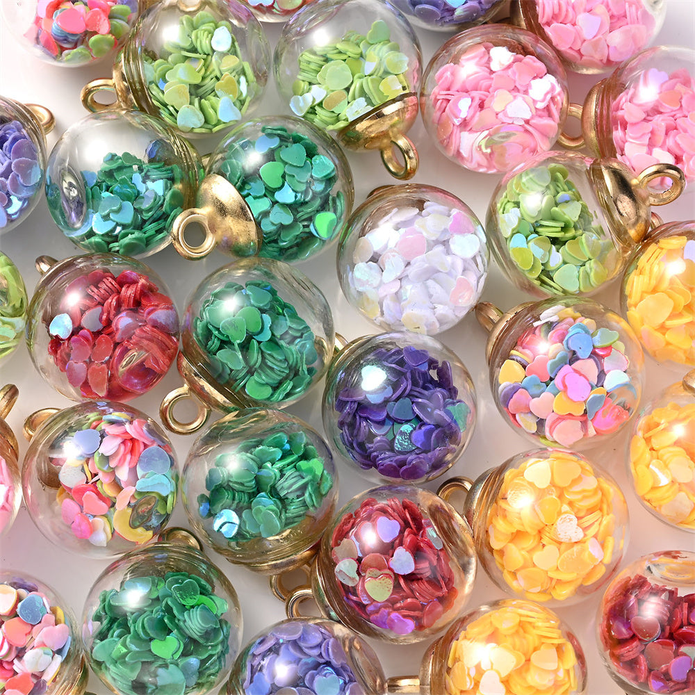 Heart Sequin Glass Pendants