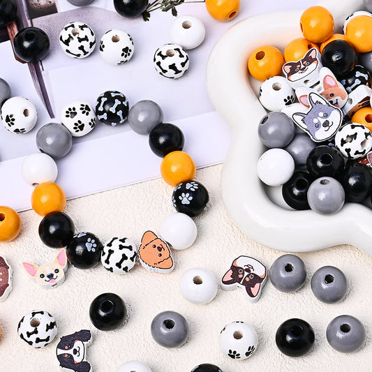 Colorful Dog Paw Print Wooden Beads