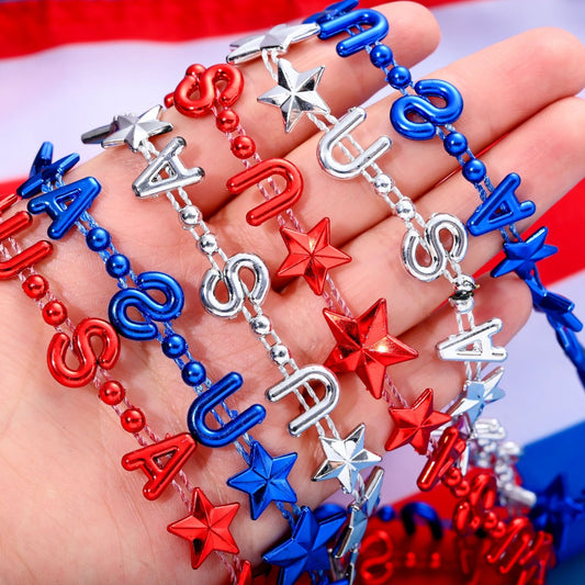Patriotic USA Star Acrylic Bead Necklaces