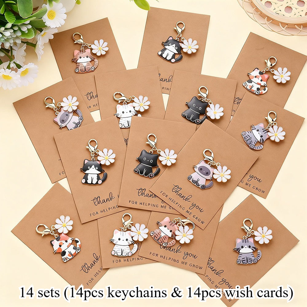 14-Set Enamel Cat Family Keychain & Charm Set