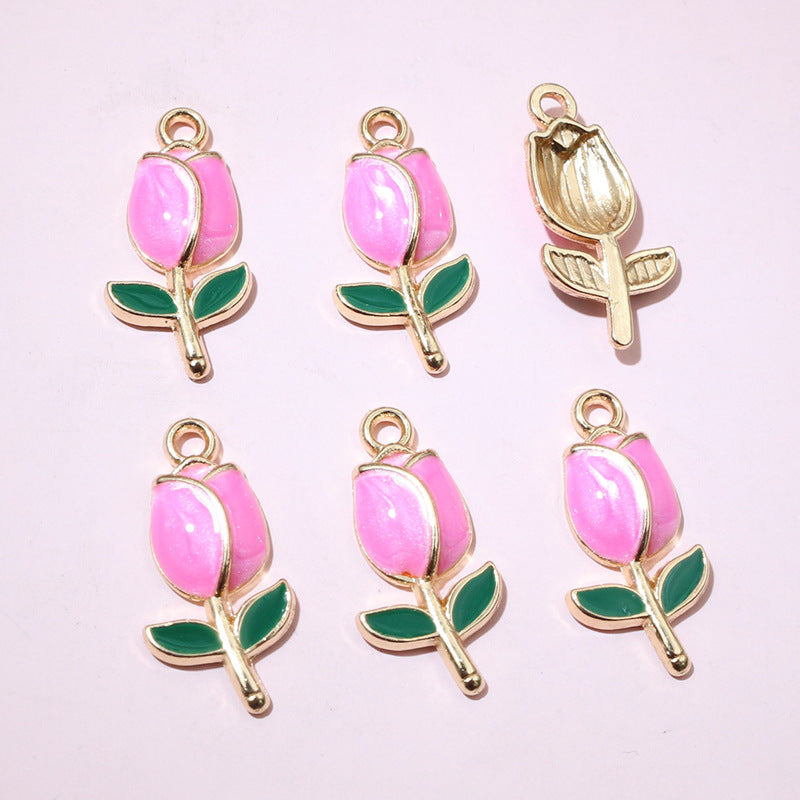 30-Piece Multicolor Tulip Drop-Oil Flower Charms