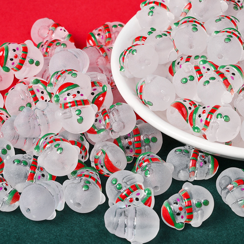 Frosted Acrylic Christmas Snowman Beads