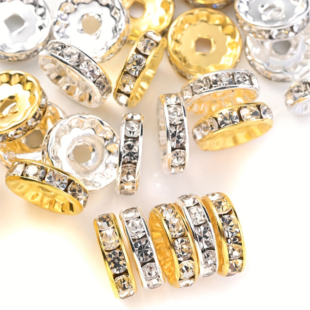 20PCS 4×12mm Rhinestone Round Gold & Silver Spacer Bead Set