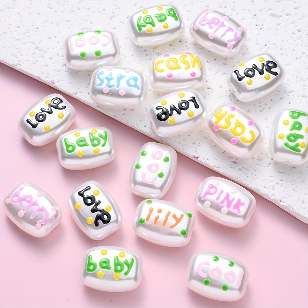 10PCS 14×18mm Hand-Painted Cuboid Acrylic Letter Bead Set