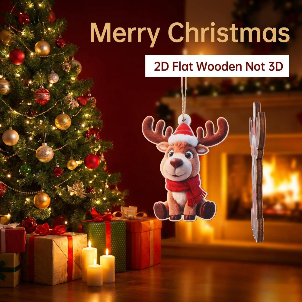 24-Piece Brown Wooden Reindeer Hanging Ornaments