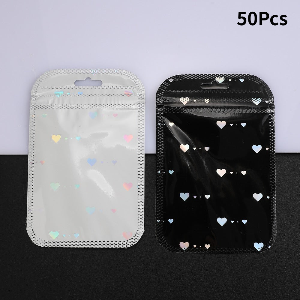 50-Piece Black & White Heart Jewelry Gift Bags