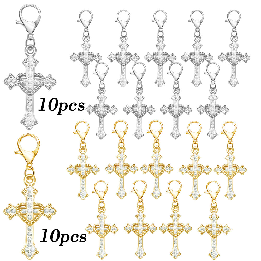 20-Piece White & Gold Rhinestone Cross Keychain Set