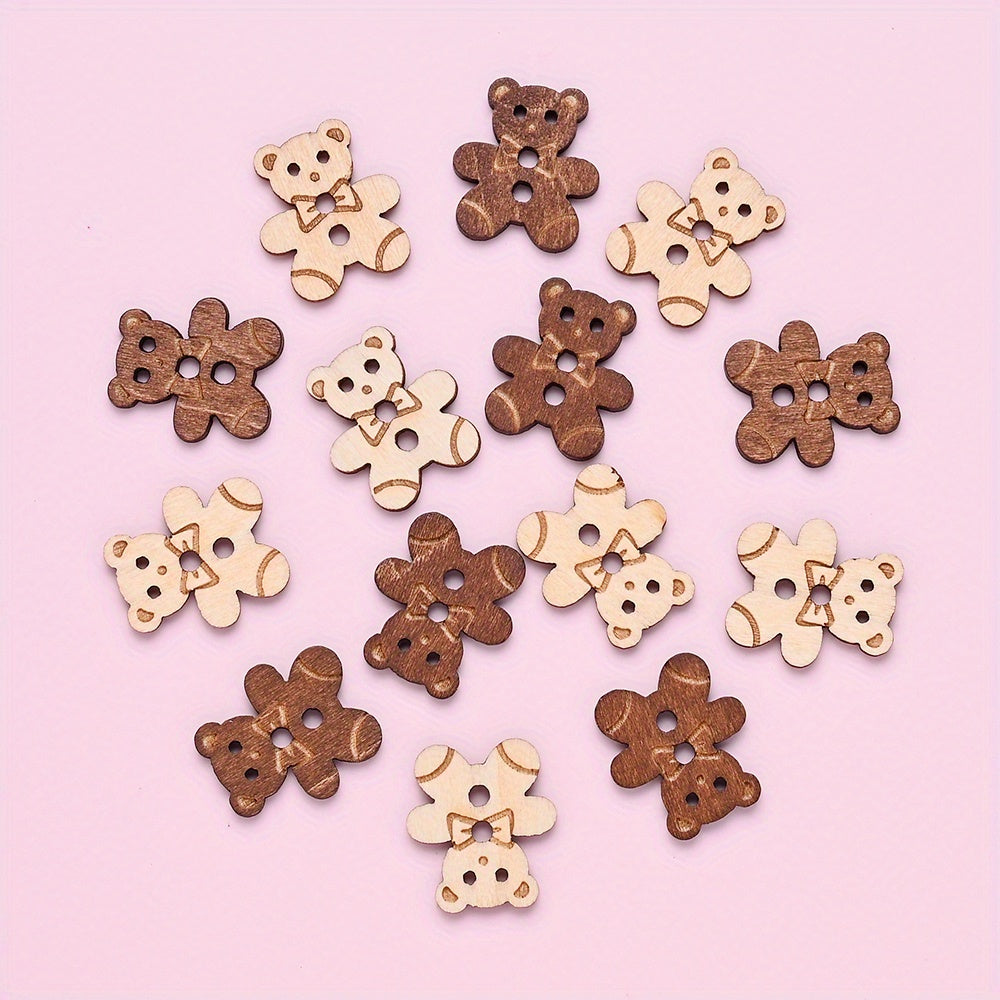 10PCS 15.8×17.7mm Bear-Shaped Wood Buttons