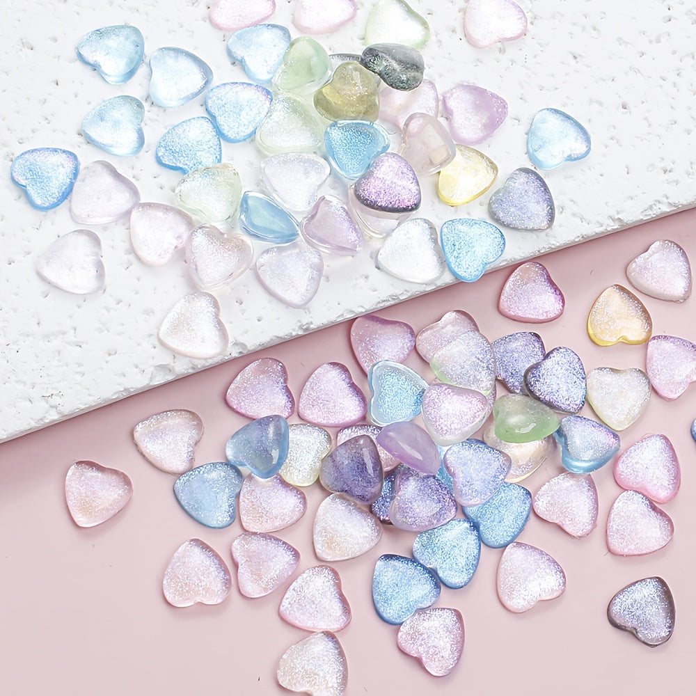 100PCS 6/8mm Glitter Resin Heart Embellishment Set
