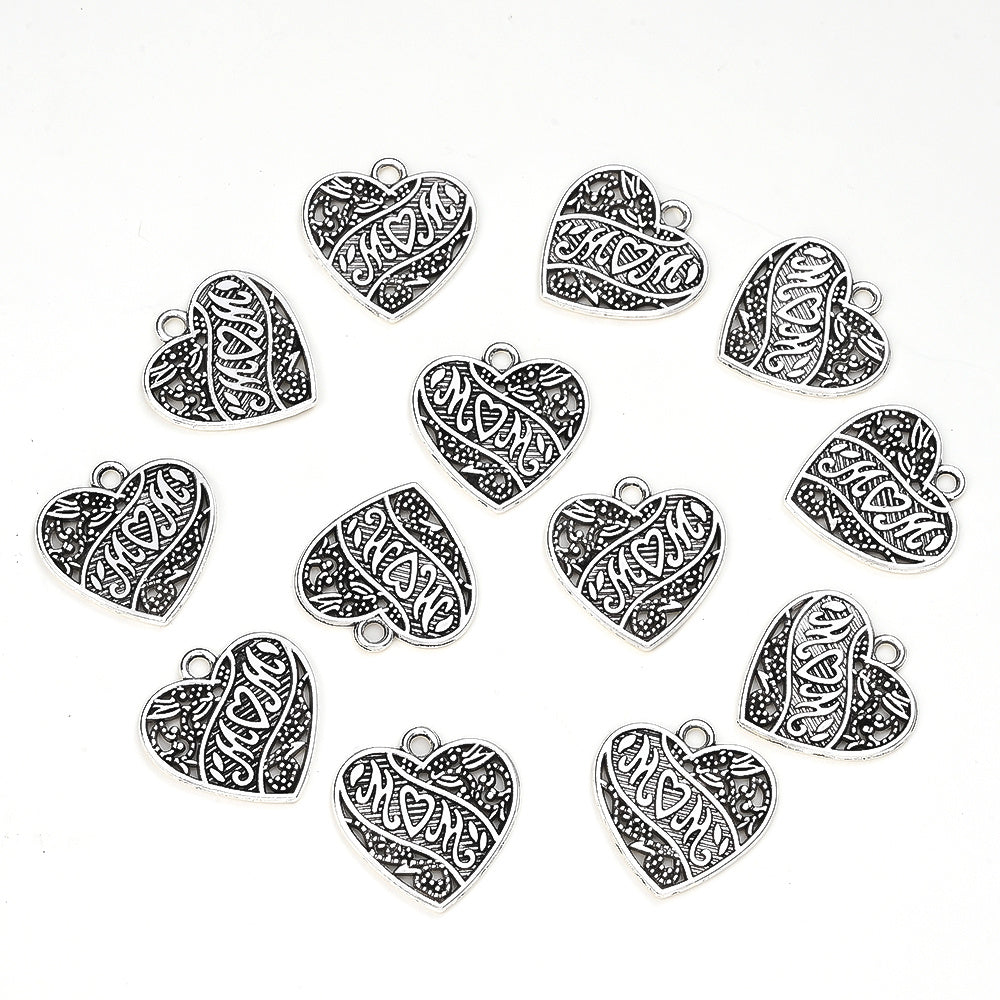 Romantic Antique Silvery Mom Heart Charms