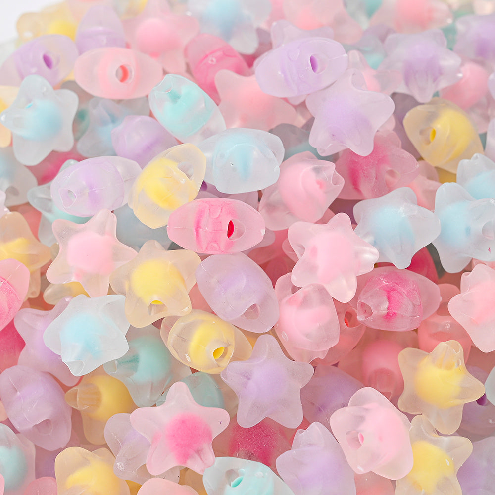 30/50pcs 11/12mm Translucent Floral Star-Shaped Acrylic Beads