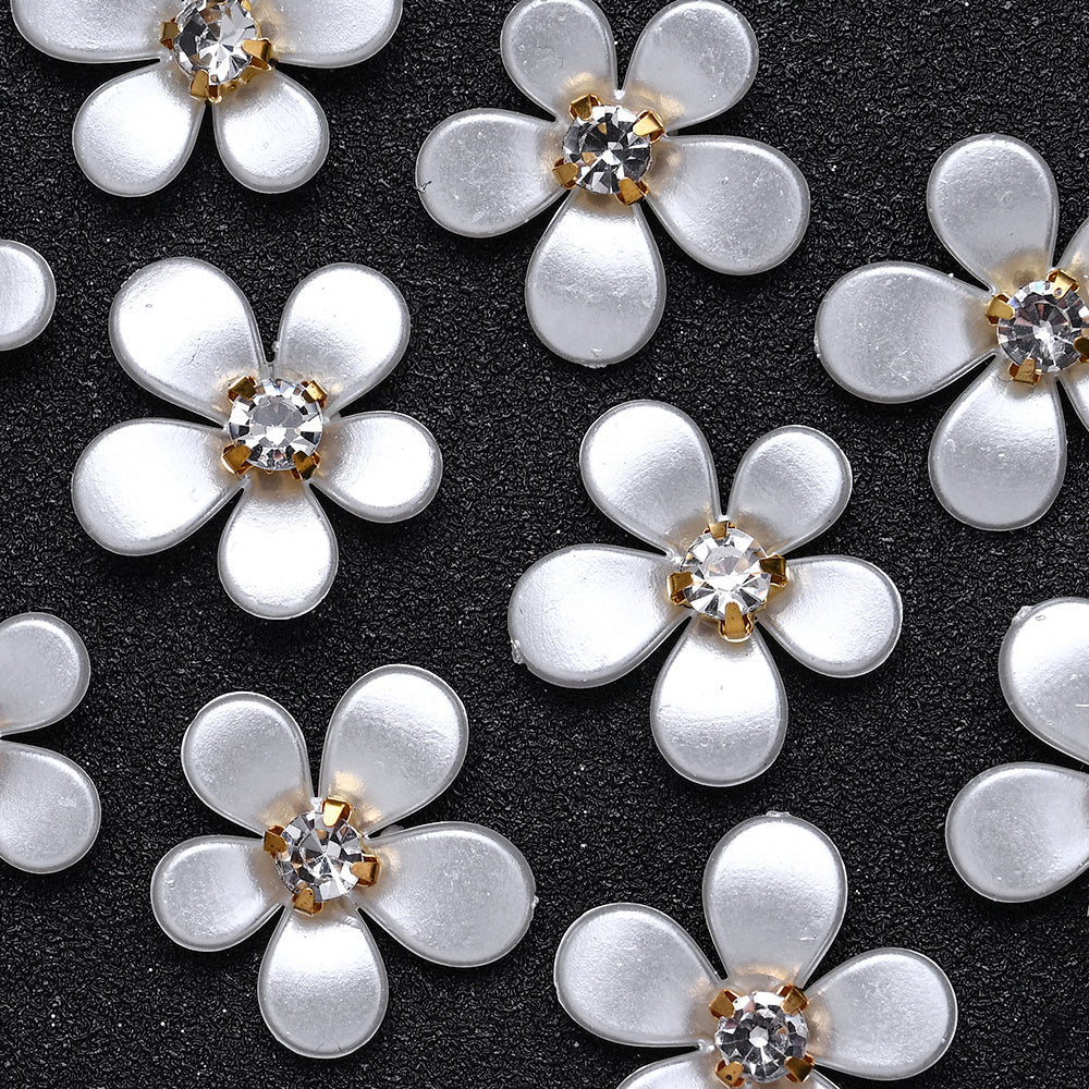 White Five-Petal Flower Acrylic Patch Beads