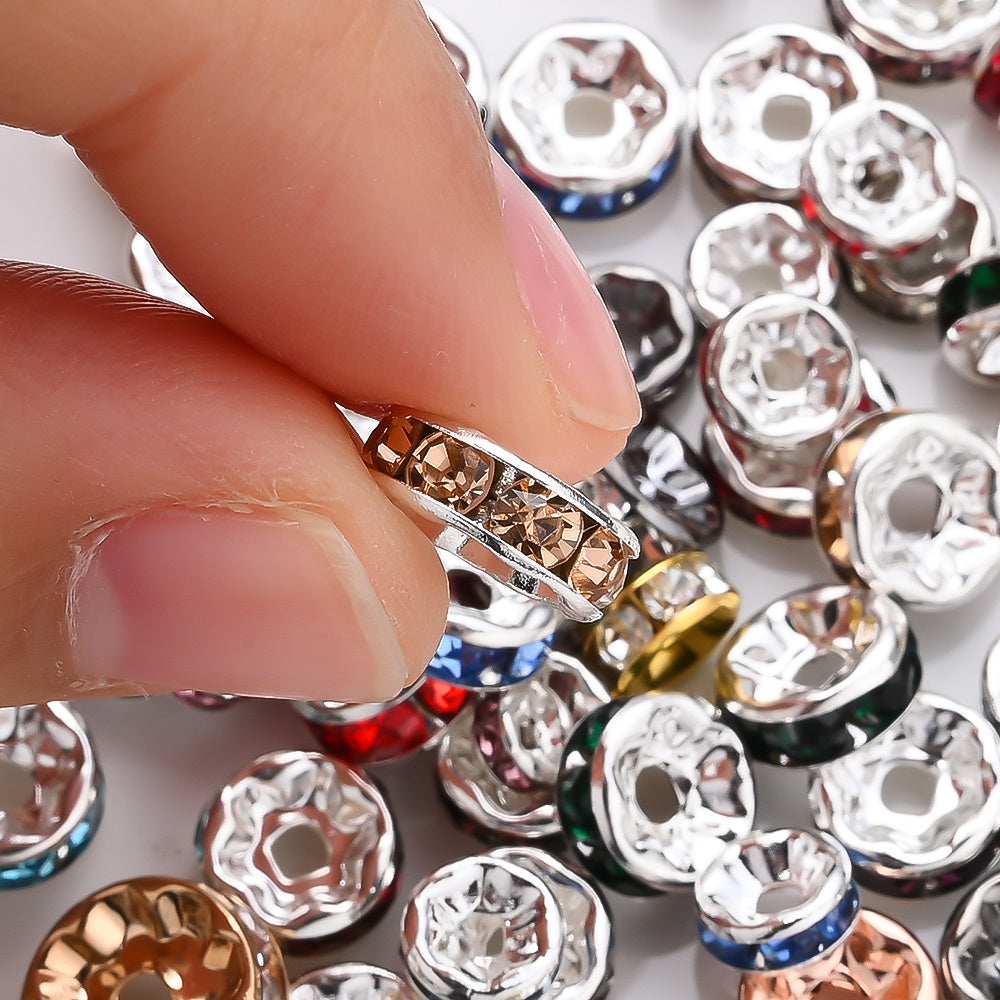 Mixed Color Rhinestone Alloy Spacer Beads
