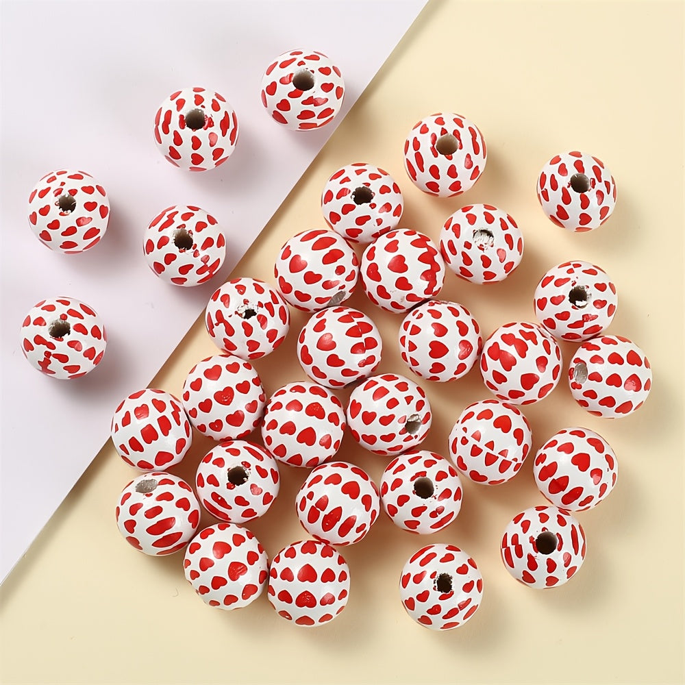10PCS 16mm Red Love Wooden Bead Set
