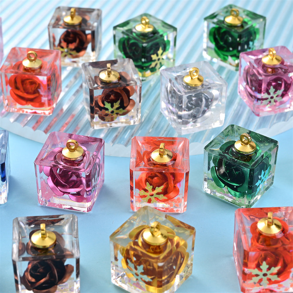 5-Piece Transparent Square Rose Glow Pendants