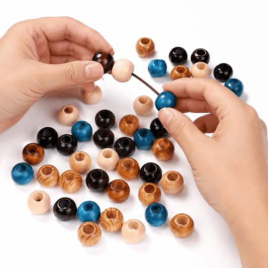 105pcs Natural Wooden Beads Set - 6 Assorted Colors Handmade Round Loose