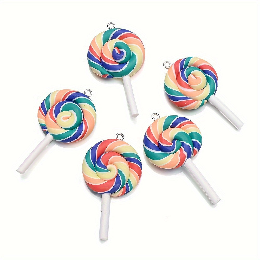 10PCS 29×49mm Rainbow Lollipop Soft Clay Pendant Set