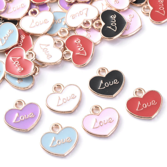 10pcs Colorful Love Printing Heart Shape Charms 12x11mm Delicate Drip