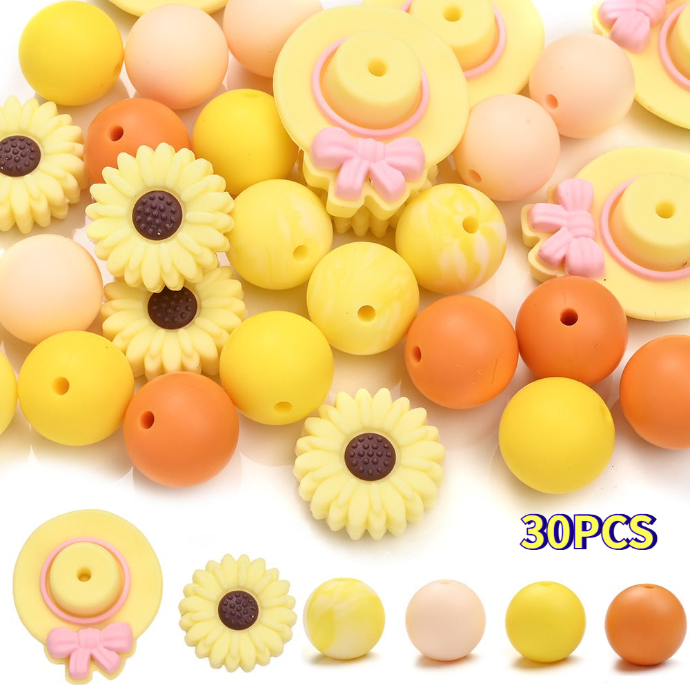 30PCS Hat & Daisy Silicone Bead Set