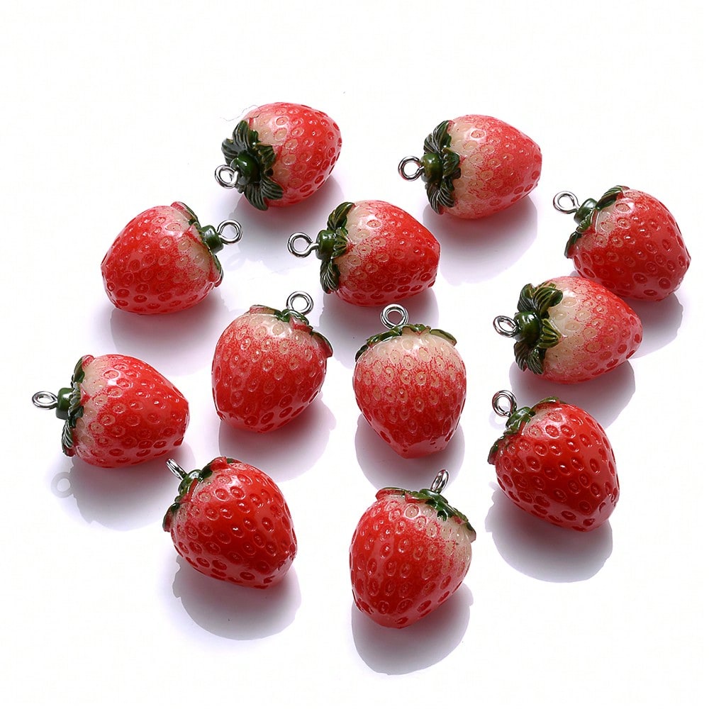 Red Strawberry Resin Charms