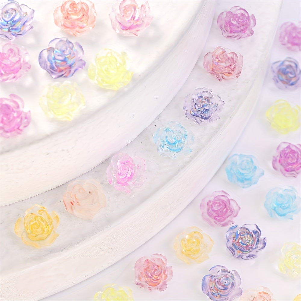 100PCS 7mm Luminous Rainbow Flower Acrylic Bead Set