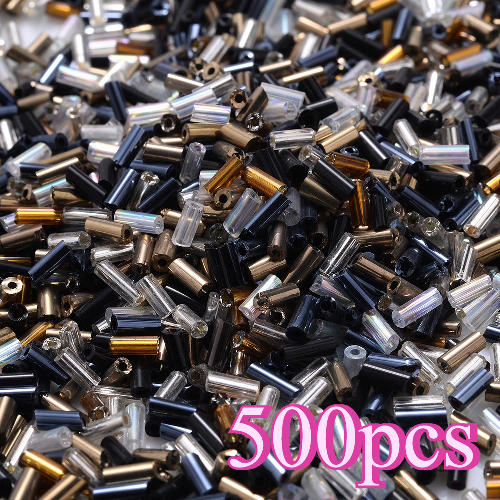 500-Piece 2x4 mm Multicolor Glass Tube Beads