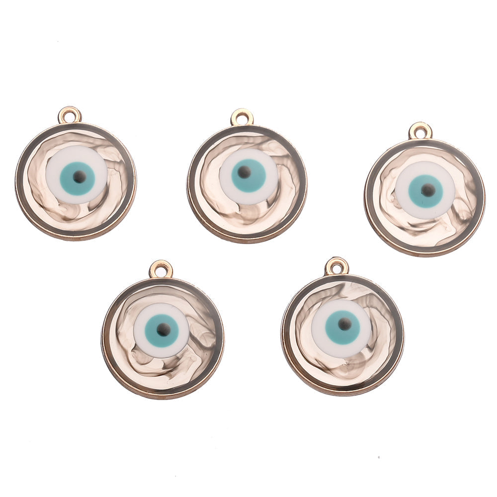 Colorful Alloy Evil Eye Flat Round Charms
