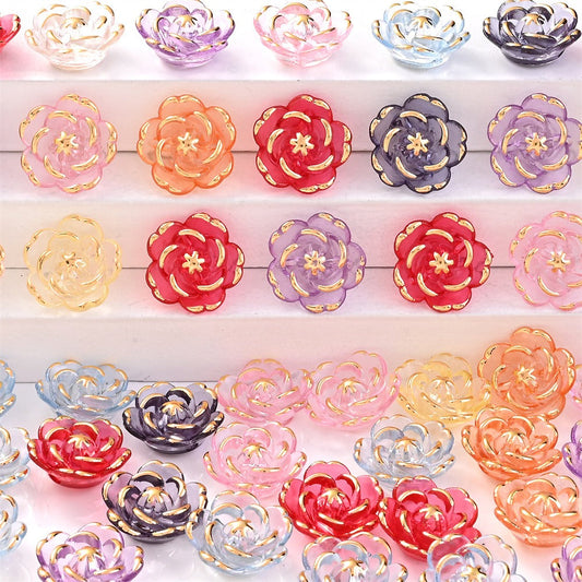 100pcs Rose Golden Edge Acrylic Flower Beads + 1 Box