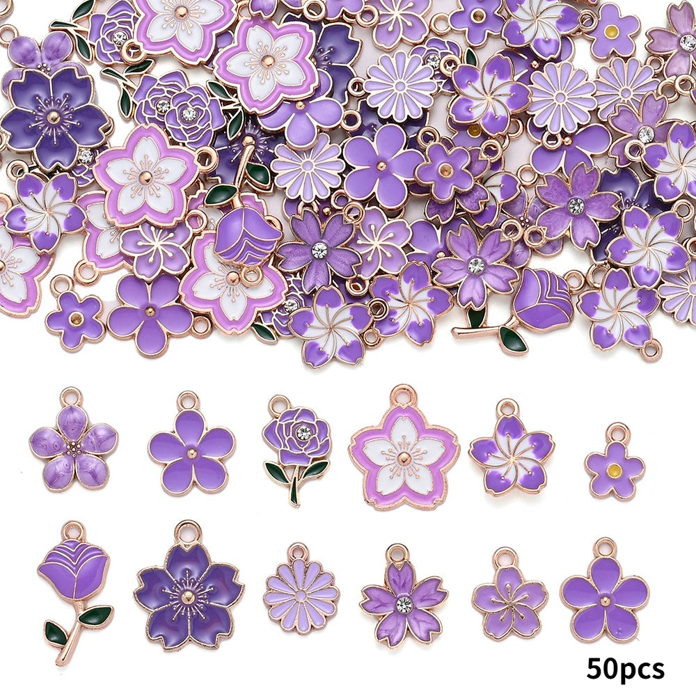 20/50PCS Purple Flower Enamel Charm Pendant Set