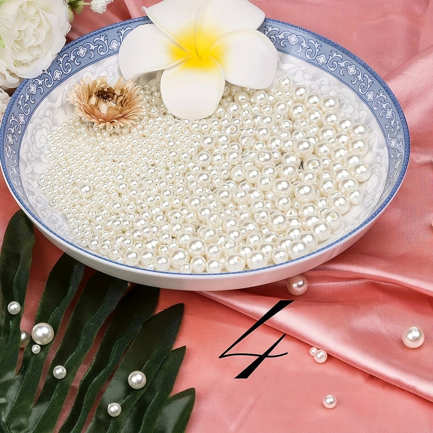 1095pcs/box White & Ivory Imitation Pearl Beads