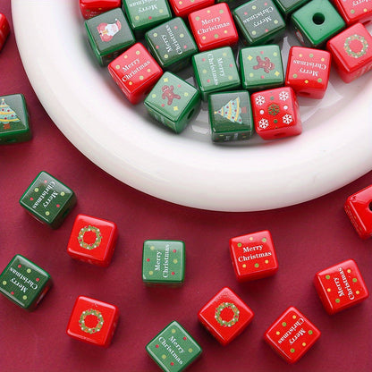 10PCS 14mm Multicolor Christmas Printed Square Acrylic Bead Set