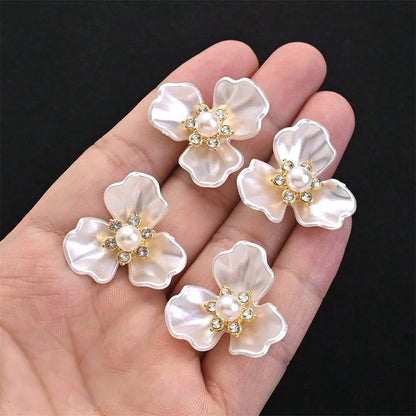 White Three Petal Flower Rhinestone Decals