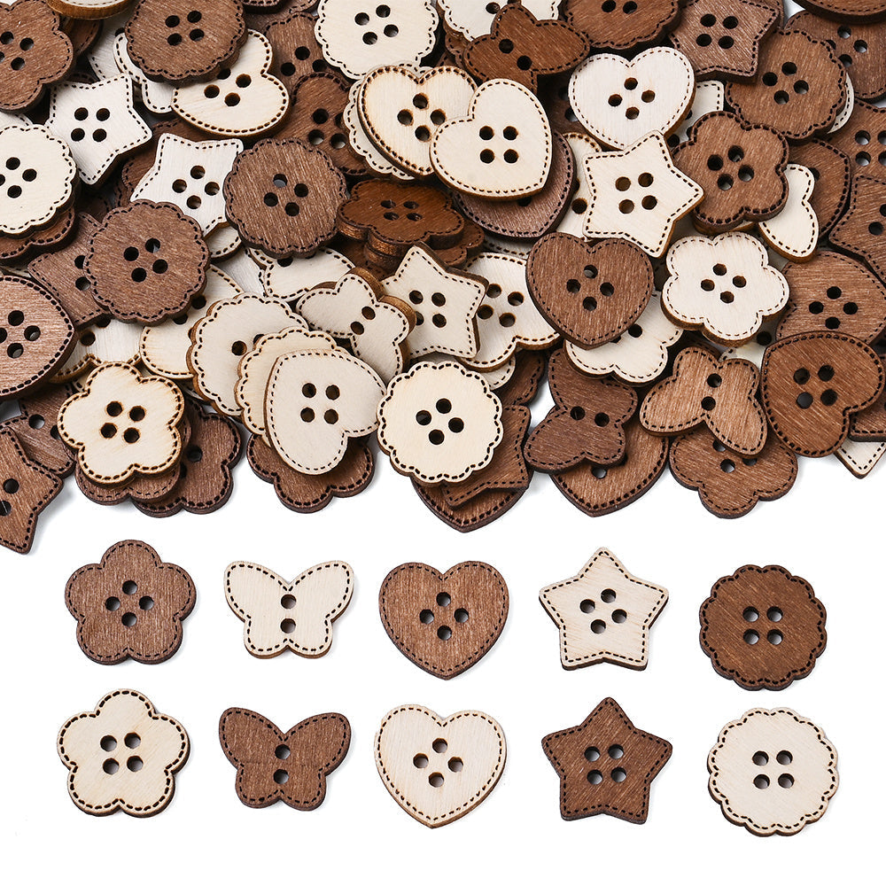 Mixed Wooden Button Decorative Beads