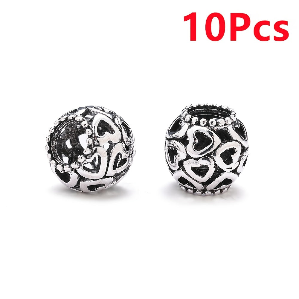 10PCS 9×11mm Retro Silver Hollow Alloy Bead Set