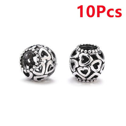 10PCS 9×11mm Retro Silver Hollow Alloy Bead Set