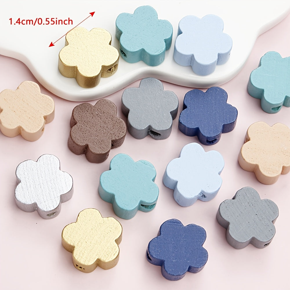 50-Piece 14 mm Flower-Shaped Wooden Spacer Beads