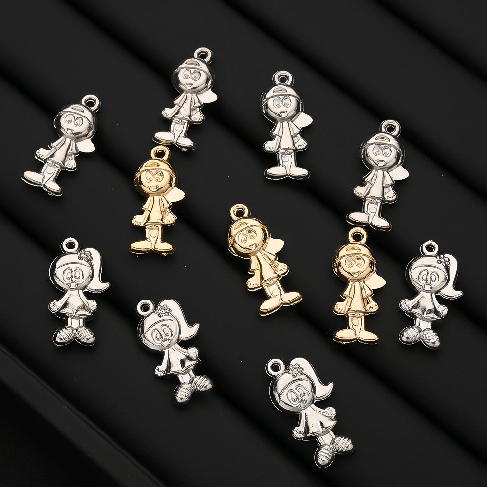 20PCS Gold & Silver CCB 3D Cartoon Boy & Girl Pendants