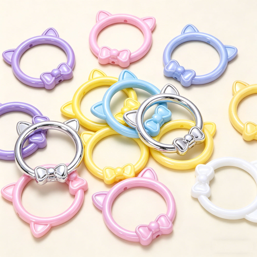 5PCS Acrylic Electroplated Cat Head Bow Bead Set