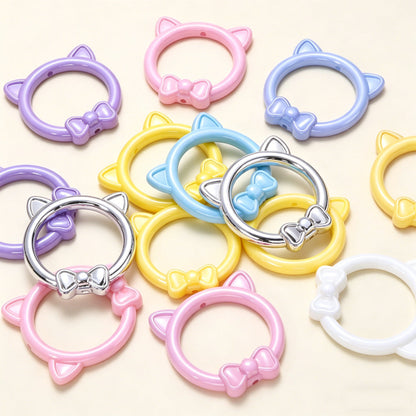 5PCS Acrylic Electroplated Cat Head Bow Bead Set