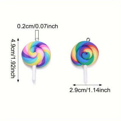 10PCS 29×49mm Rainbow Lollipop Soft Clay Pendant Set