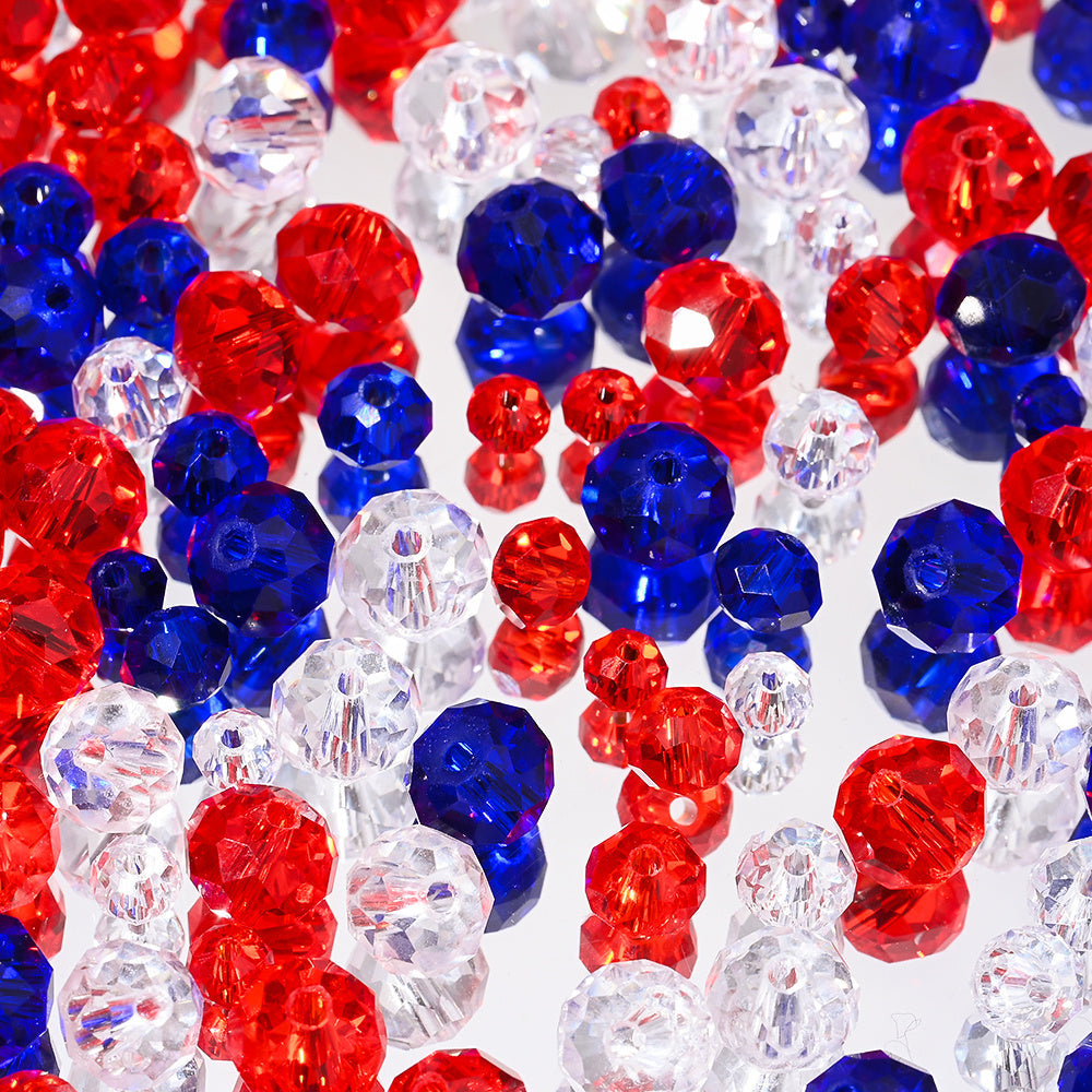 Patriotic Red White and Blue Faceted Glass Bead Set