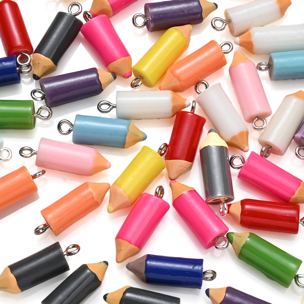 30-Piece Mixed Color Pencil Head Charms