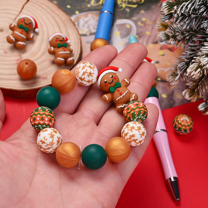 Christmas 3D Gingerbread Man Silicone Beads Set