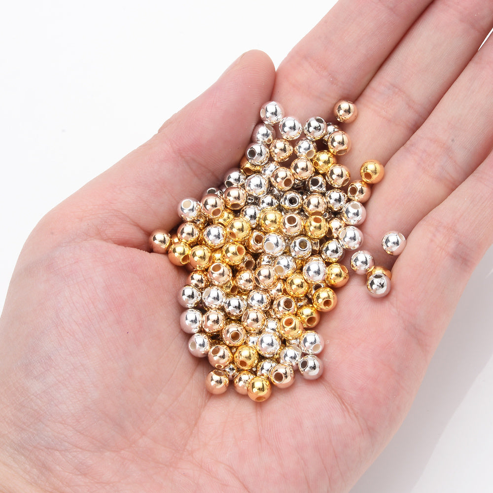300pcs 3mm Golden Silvery Acrylic Round Spacer Beads